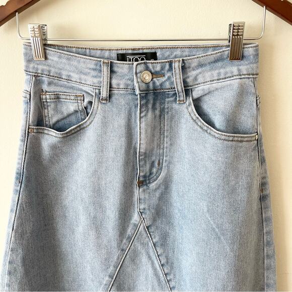 IToo Fashion Maxi Denim Skirt A-line Patchwork Design Women’s size XS Light Blue - Picture 3 of 9